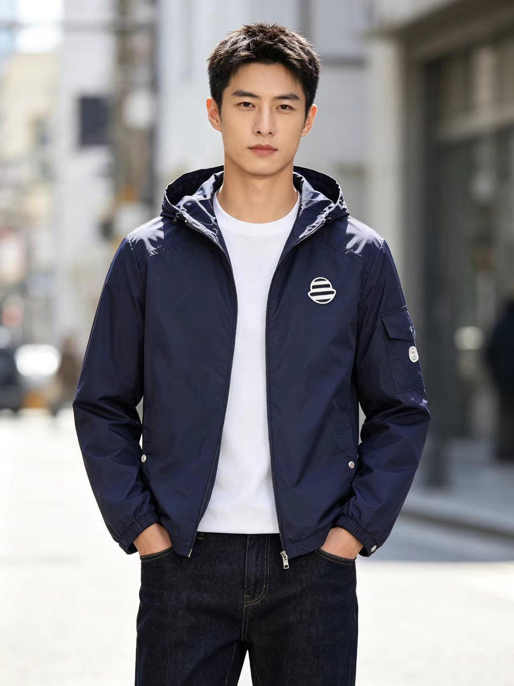 Moncler Men's Hooded Embroidered Lightweight Jacket - Navy - view 10