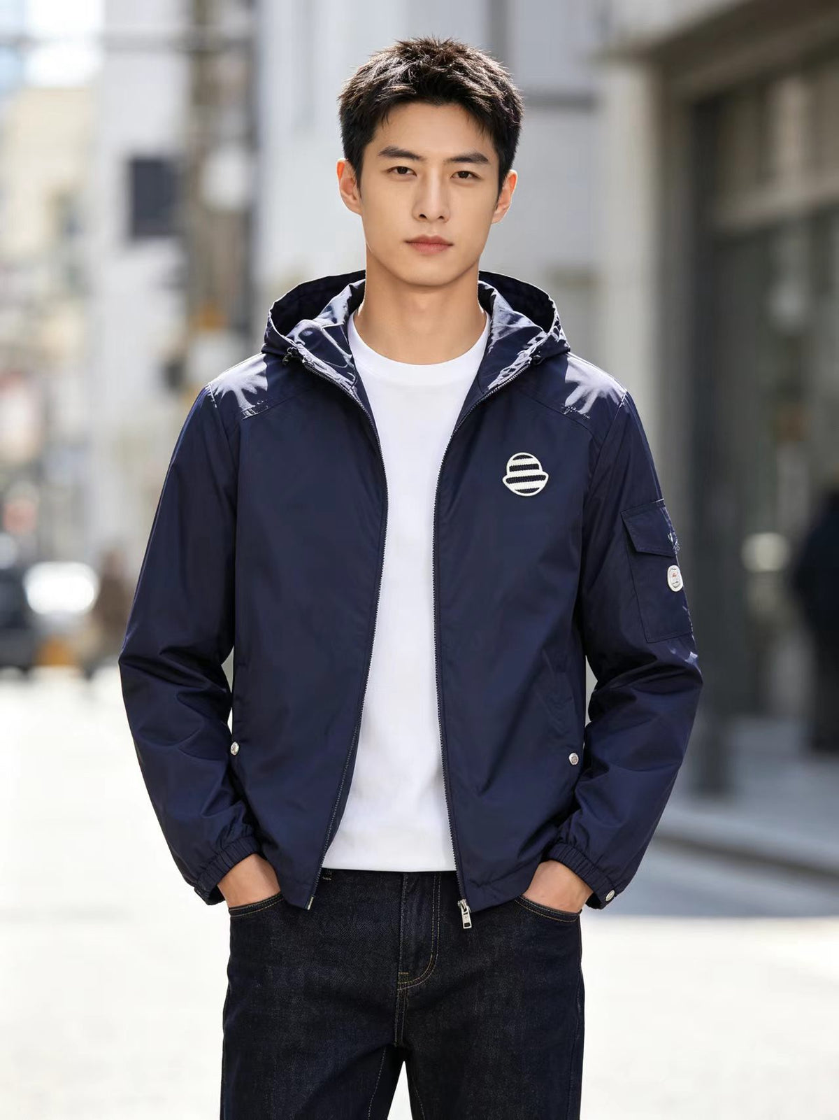 Moncler Men's Hooded Embroidered Lightweight Jacket - Navy - view 10