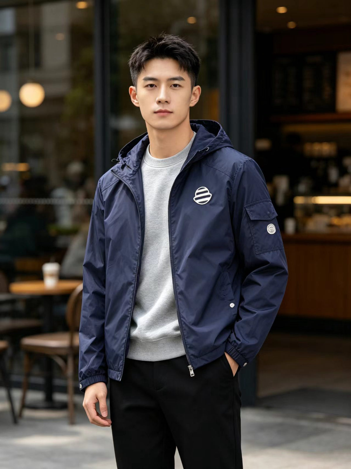 Moncler Men's Hooded Embroidered Lightweight Jacket - Navy - view 11
