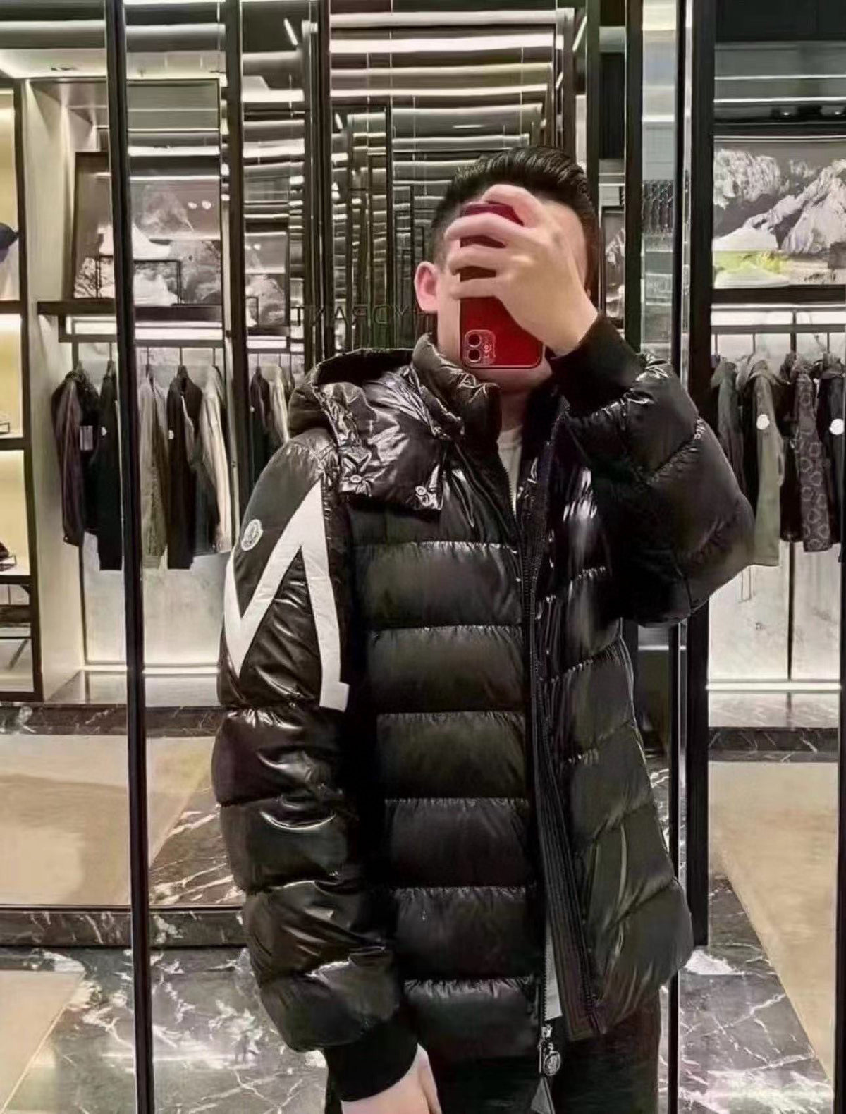 Moncler Hooded Embroidered Logo Down Jacket - view 11