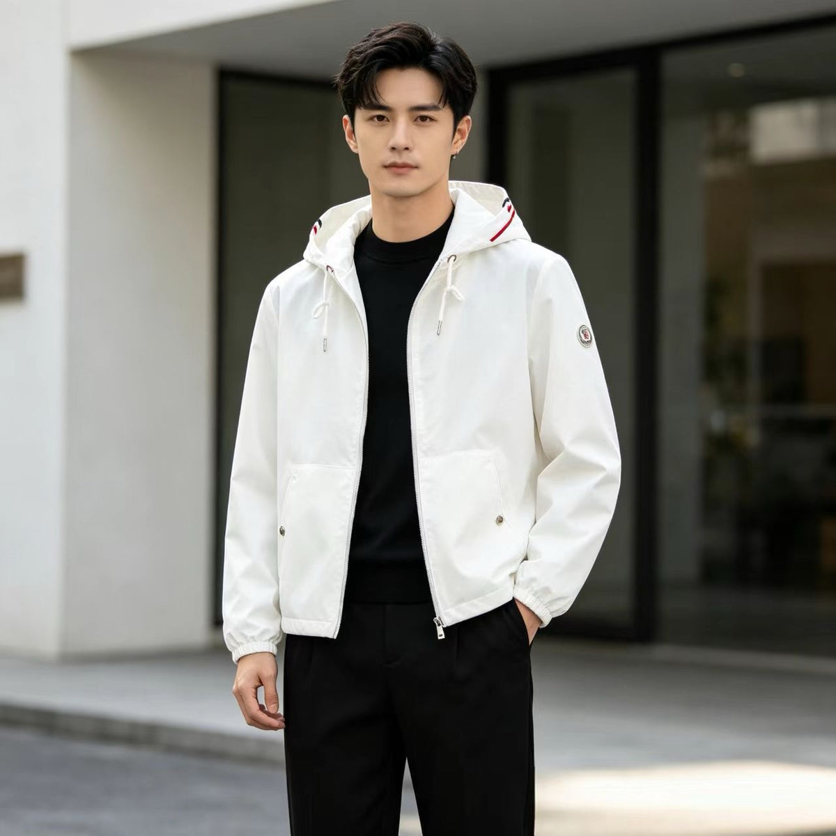 Moncler Hooded Zip-Up Lightweight Jacket - Black - view 12