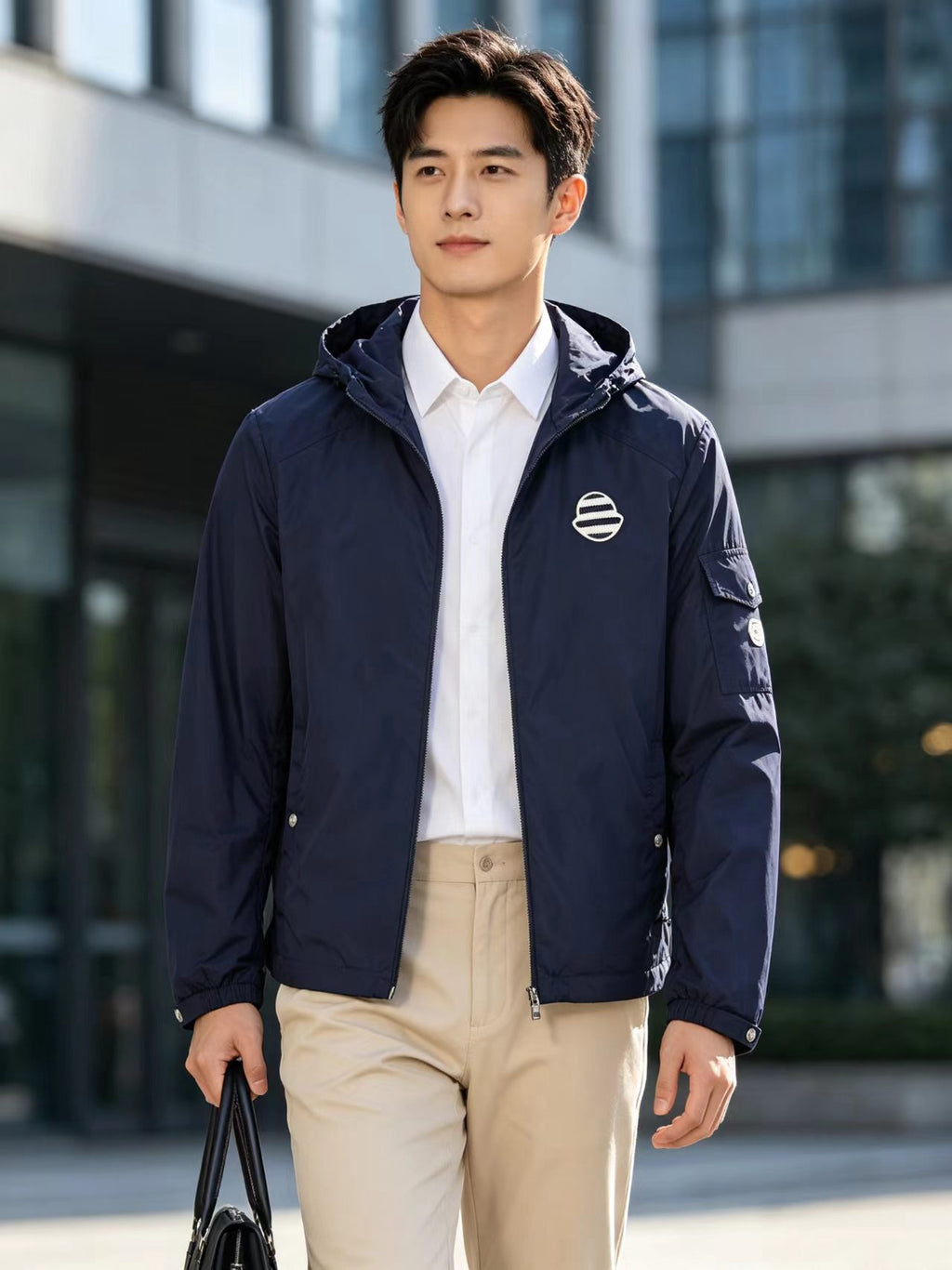 Moncler Men's Hooded Embroidered Lightweight Jacket - Navy - view 13