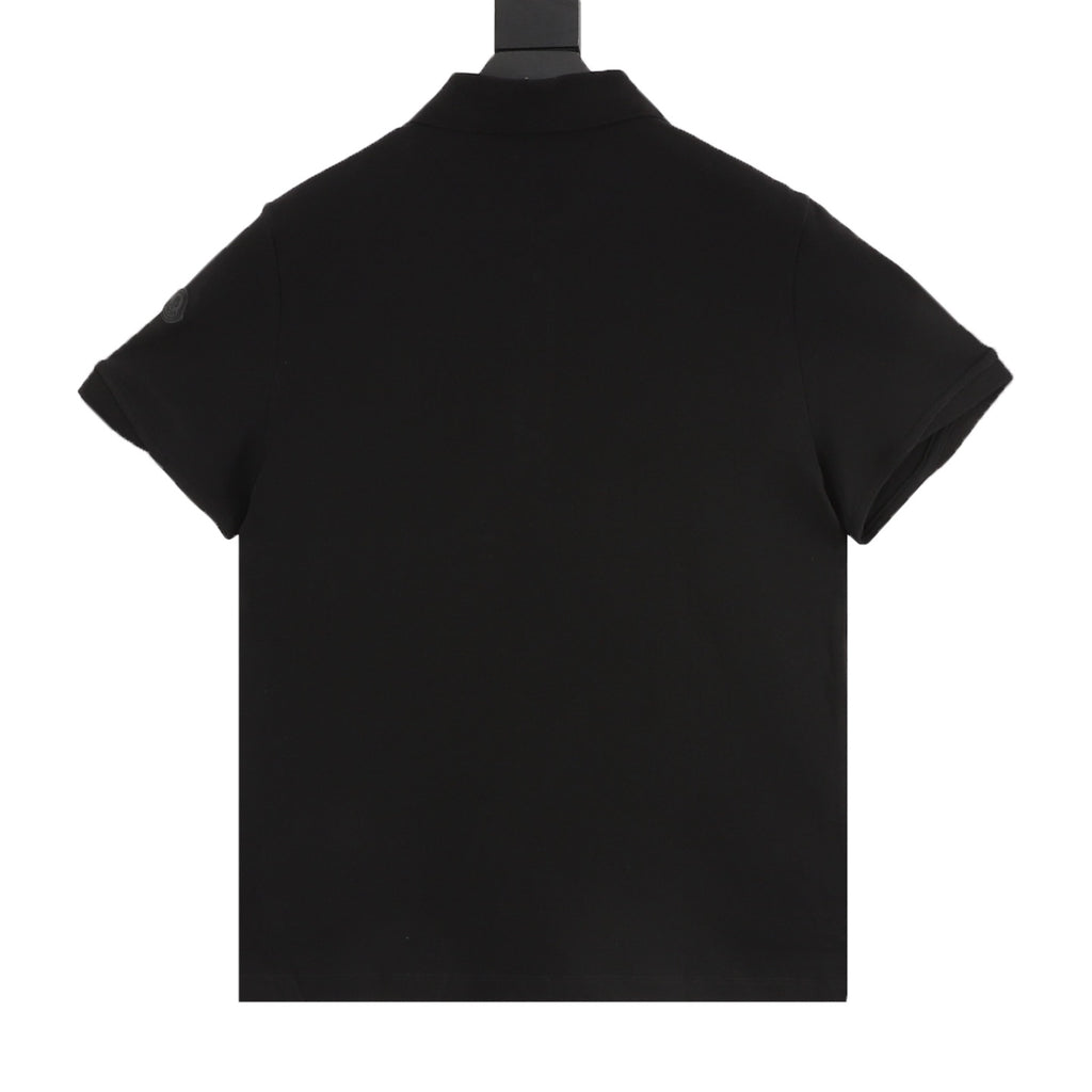 Moncler Zip-Up Embroidered Polo Shirt - Black - view 2