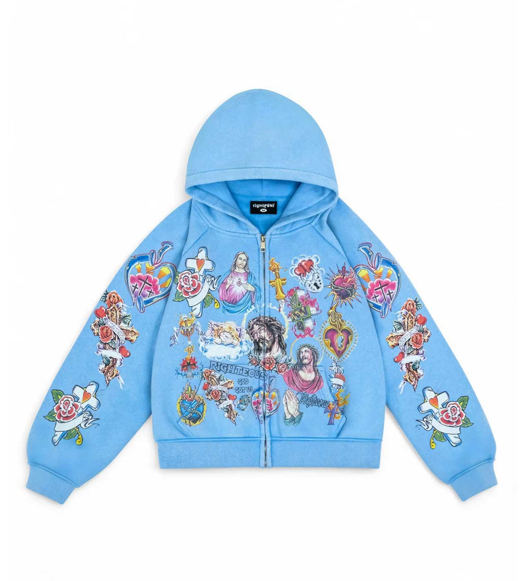 Righteous Risen King Graphic Zip-Up Hoodie - Blue - view 1