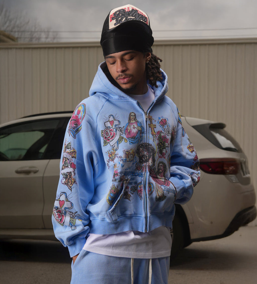 Righteous Risen King Graphic Zip-Up Hoodie - Blue - view 2