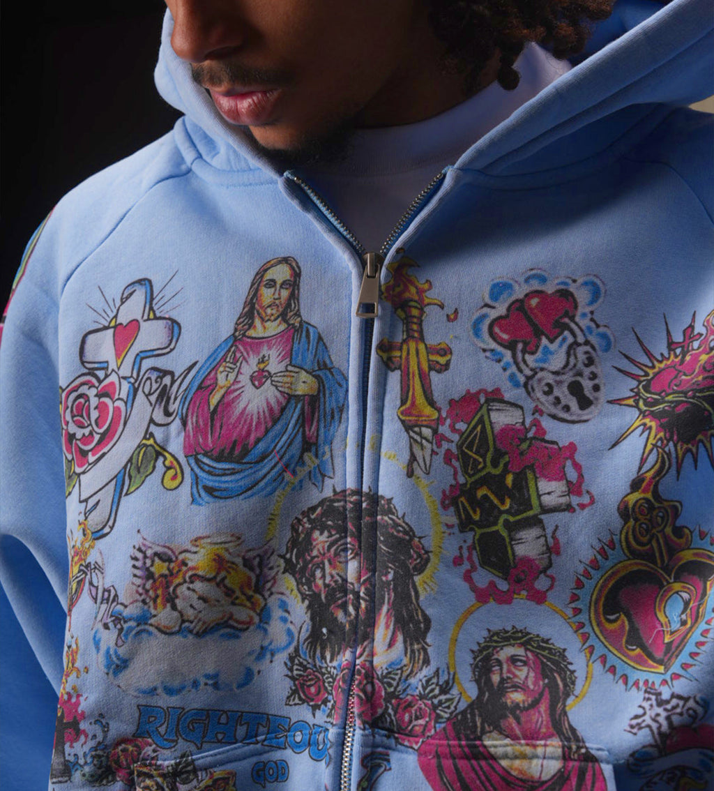 Righteous Risen King Graphic Zip-Up Hoodie - Blue - view 4