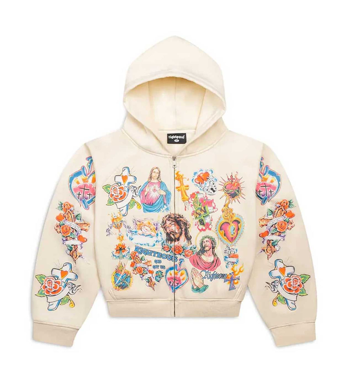 Righteous Risen King Graphic Zip-Up Hoodie - Cream - view 1