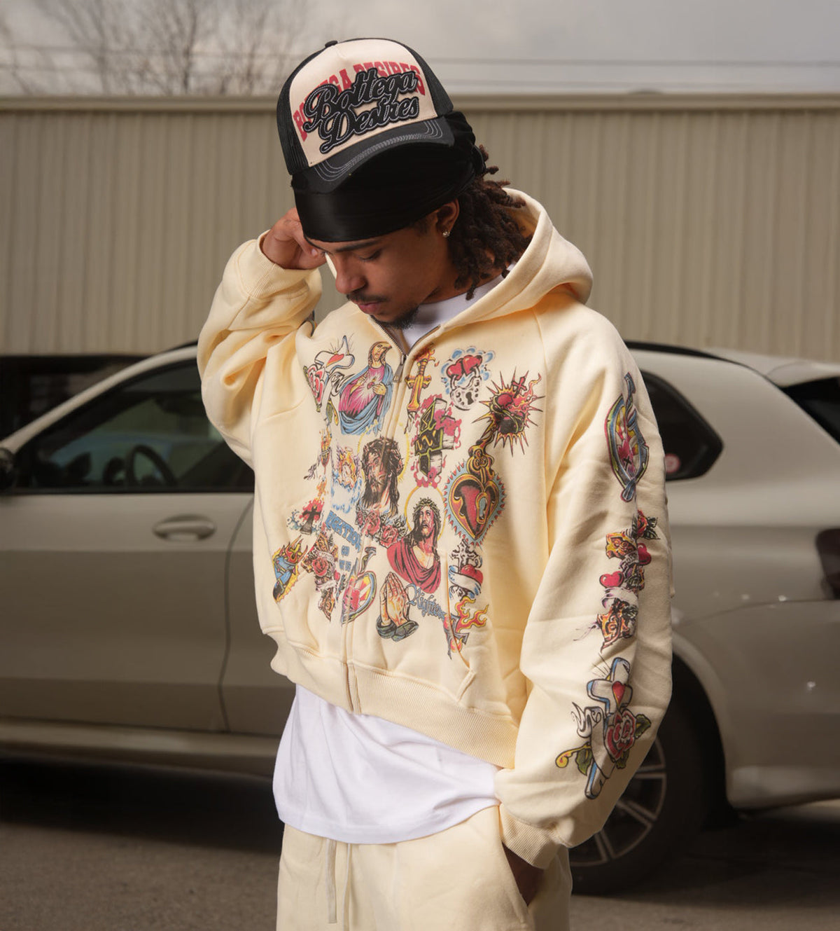Righteous Risen King Graphic Zip-Up Hoodie - Cream - view 2
