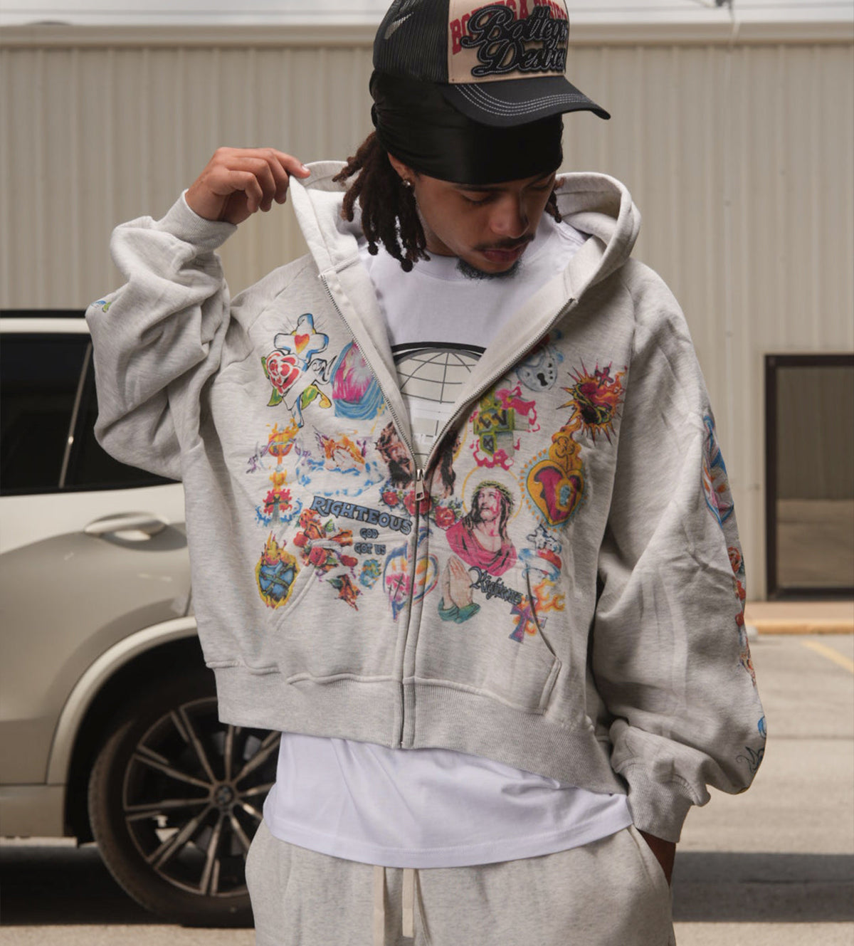 Righteous Risen King Graphic Zip-Up Hoodie - Grey - view 3